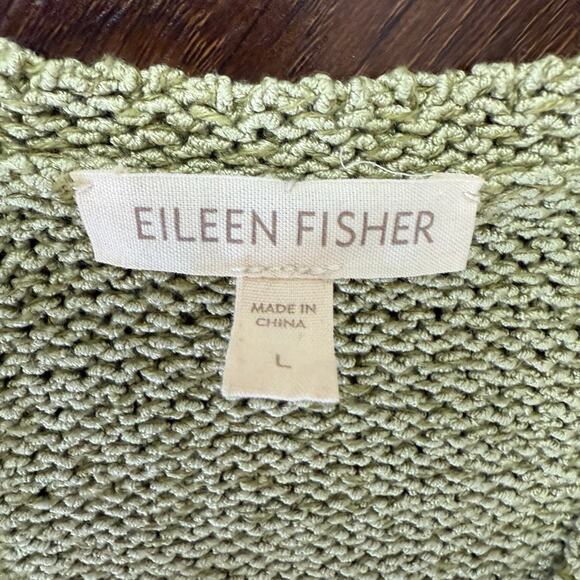 Eileen Fisher Short Sleeve Open Front Silk Linen Cardigan Green Boho Casual Sz L - Picture 3 of 7